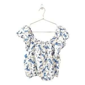 A New Day Floral Flutter Sleeve Crop Top Small NWT